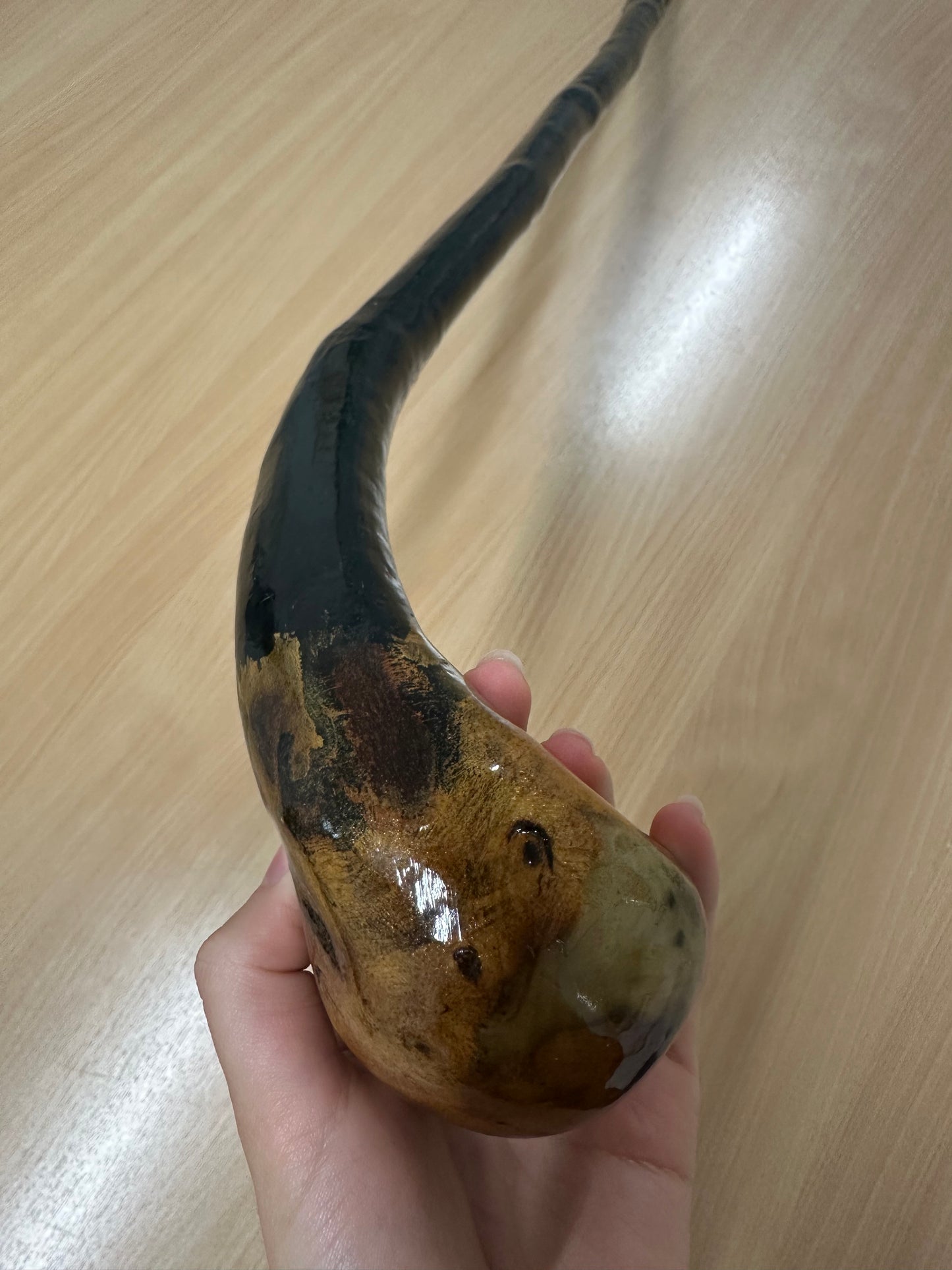 Black-Painted Twisted Hazel Walking Stick with Large Grip – 100cm