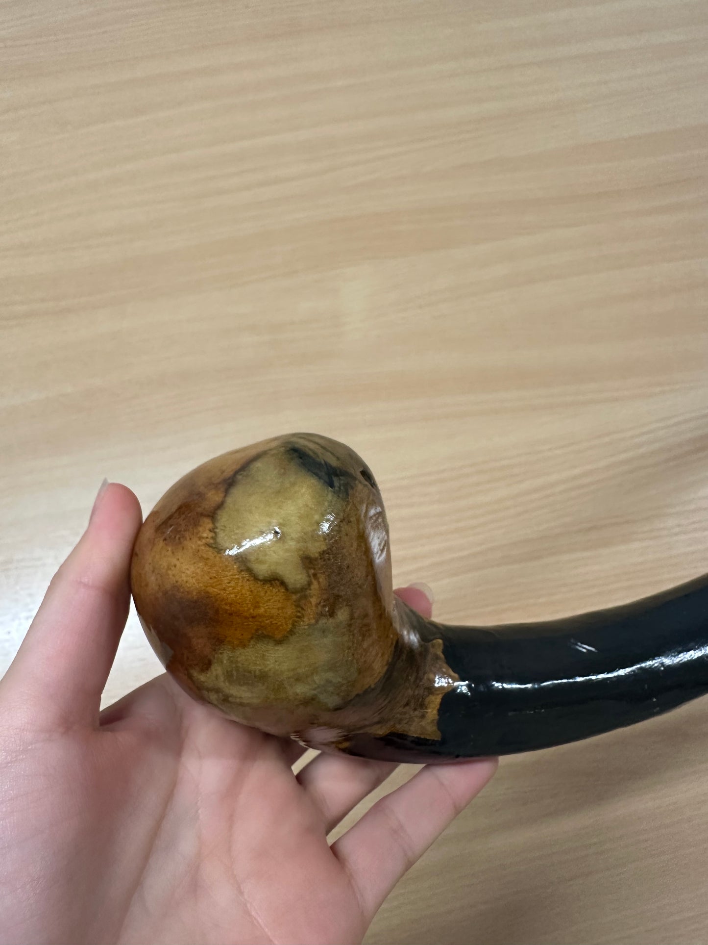 Black-Painted Twisted Hazel Walking Stick with Large Grip – 100cm