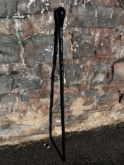 Two-Piece Black-Painted Hazel Stick with Spalted Beech Knob - 99 cm / 39 inches