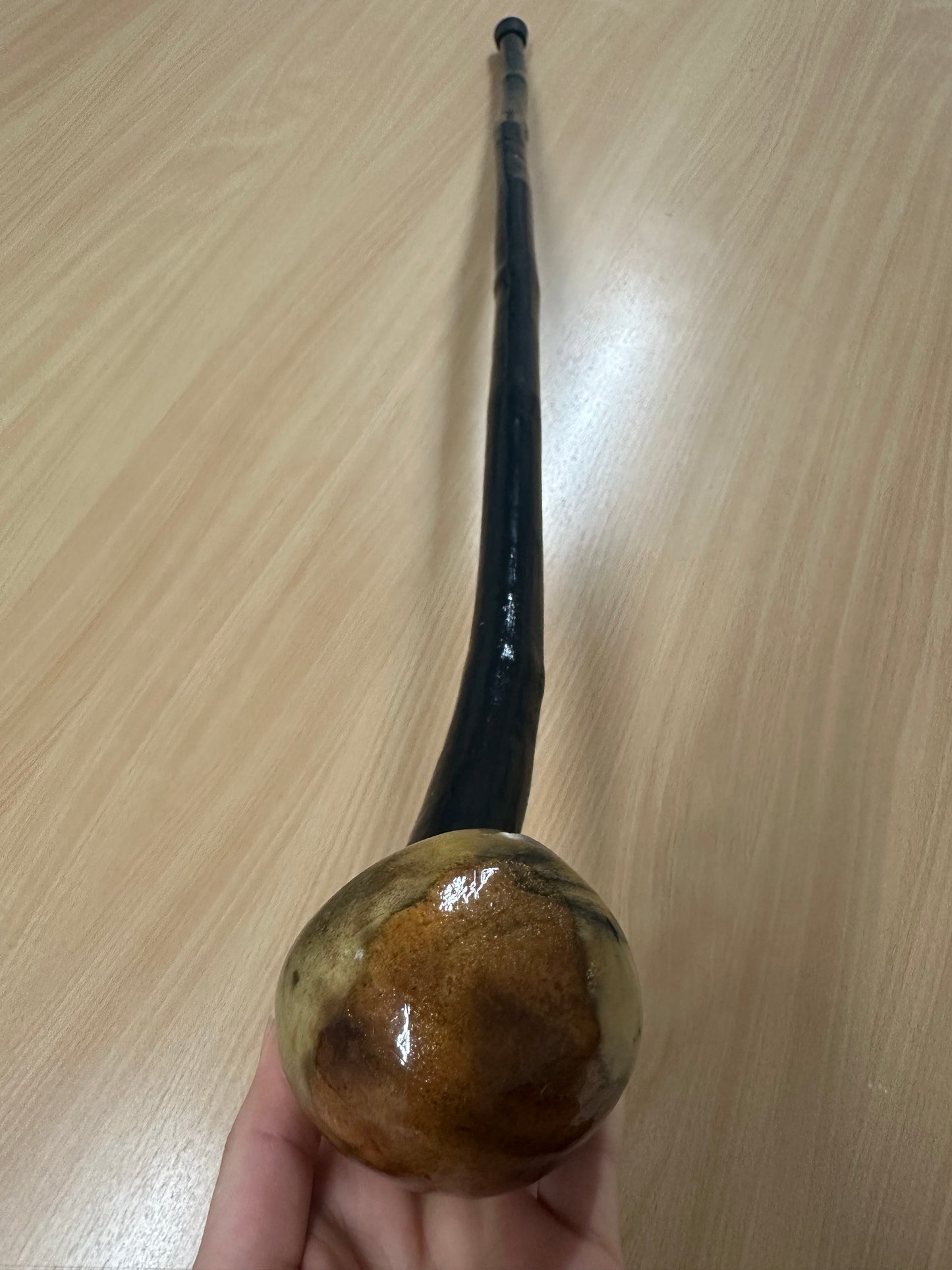 Black-Painted Twisted Hazel Walking Stick with Large Grip – 100cm