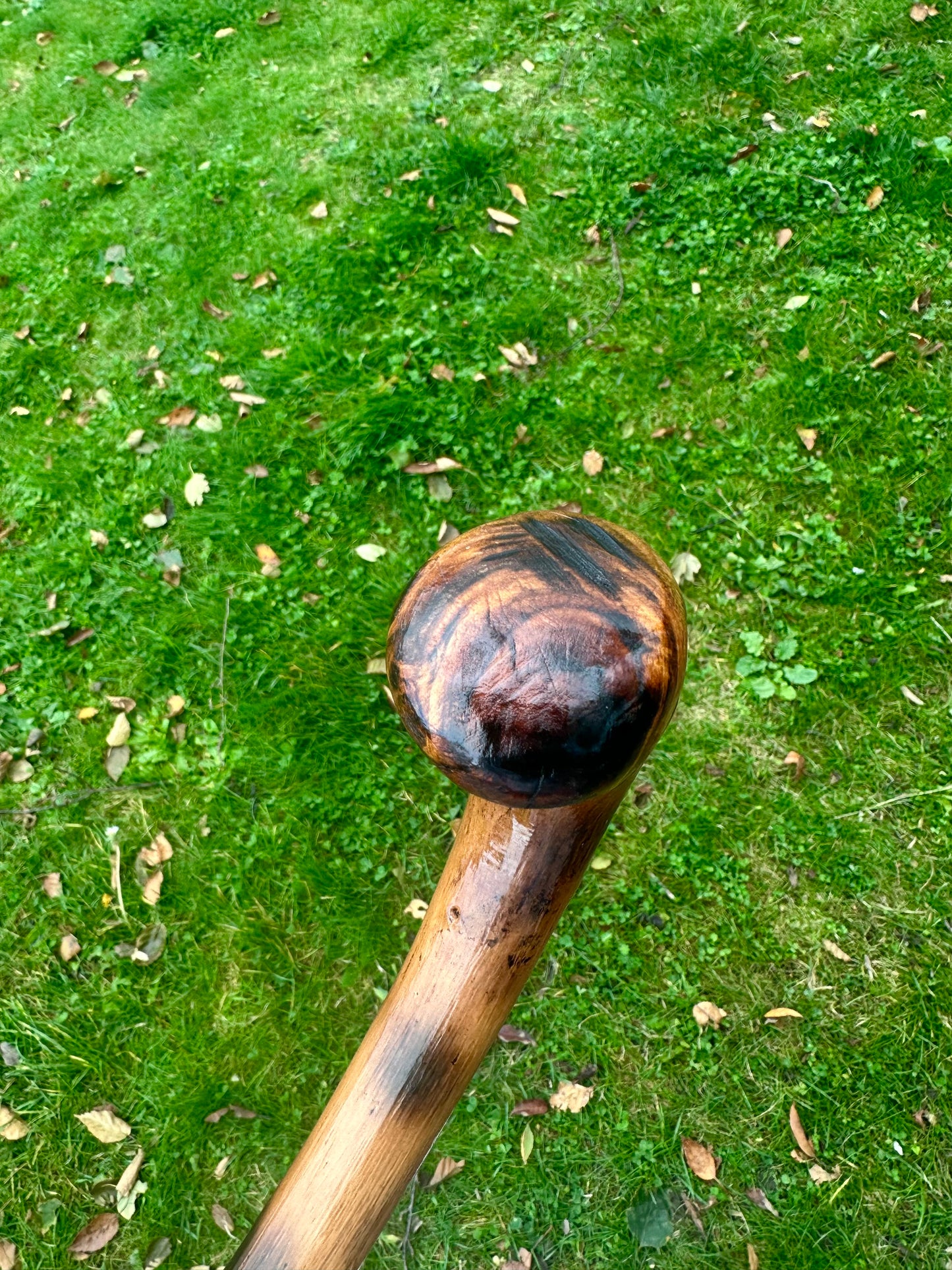 Hazel Walking Stick with Round L Handle and Black Pattern - 102 cm / 40 inches