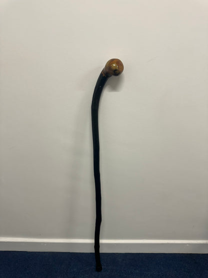 Black-Painted Twisted Hazel Walking Stick with Large Grip – 100cm