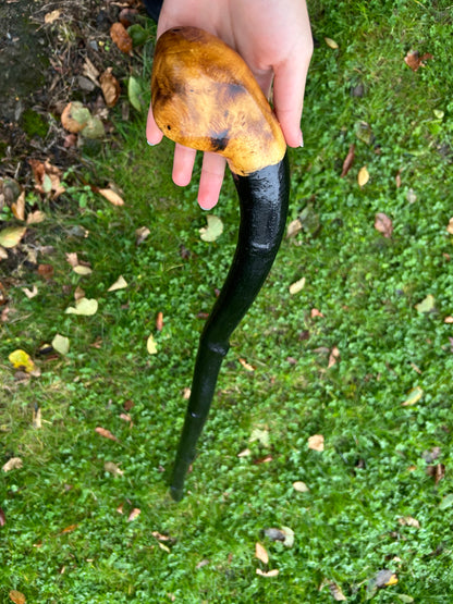 Black-Painted Whitethorn Walking Stick with Round Head – 95 cm