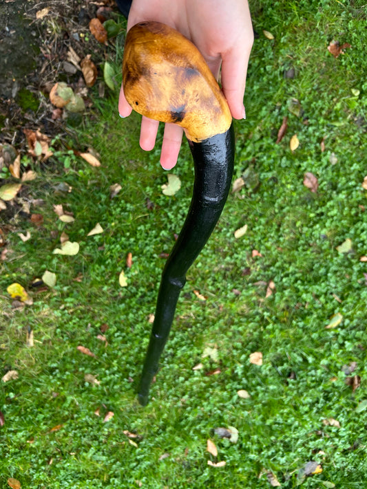 Black-Painted Whitethorn Walking Stick with Round Head – 95 cm