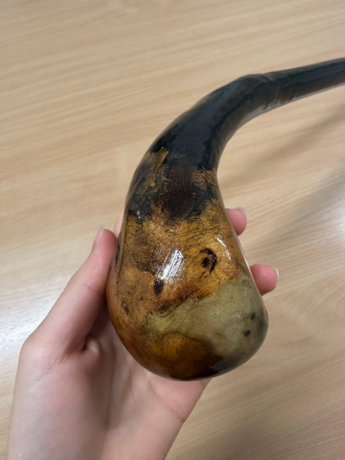 Black-Painted Twisted Hazel Walking Stick with Large Grip – 100cm