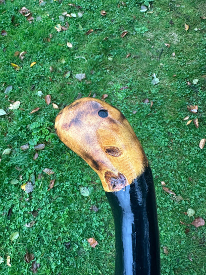 Black-Painted Whitethorn Walking Stick with Round Head – 99 cm / 39 inches