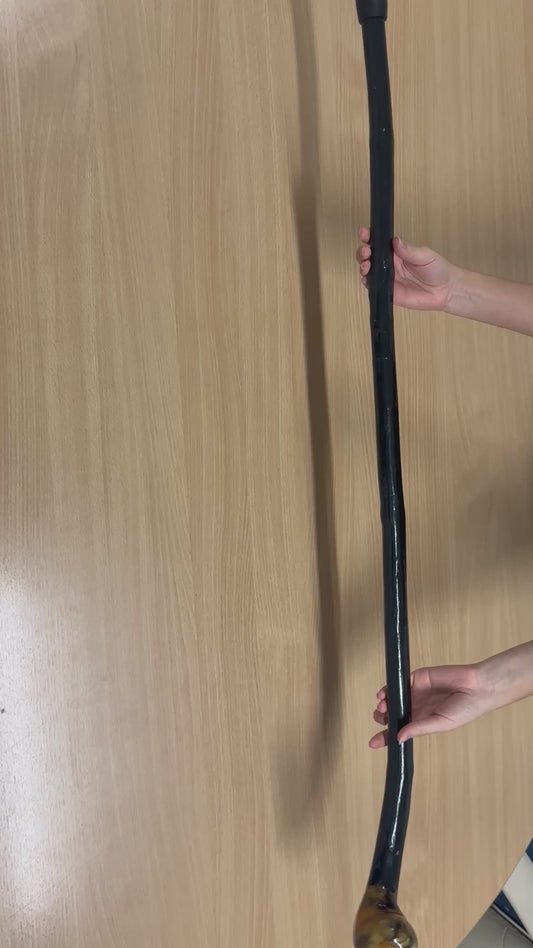 Black-Painted Twisted Hazel Walking Stick with Large Grip – 100cm