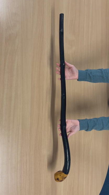 Black-Painted Whitethorn Walking Stick with Round Head – 95 cm